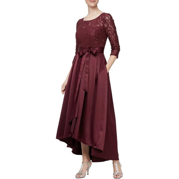 NWT Alex Evenings Sequin Lace Party Dress with Satin Skirt and Self Belt… - Picture 1 of 2